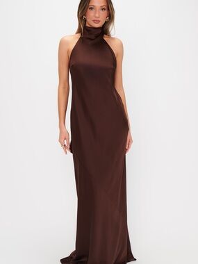 NWOT Show Me Your Mumu Lisa Maxi Dress Chocolate Luxe Satin Medium